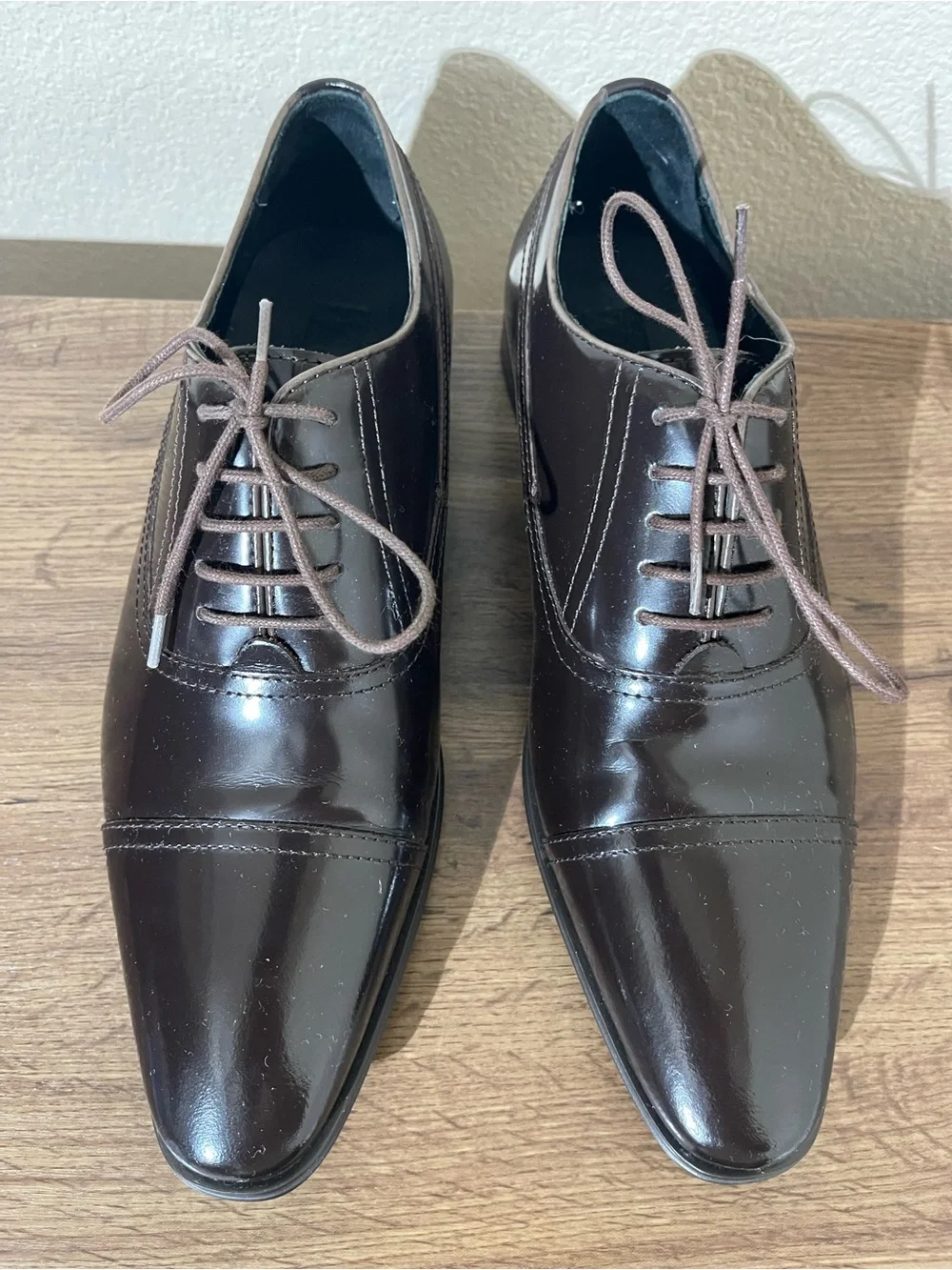 Versace Collection Men's Shiny Dark Brown Cap-Toe Oxfords